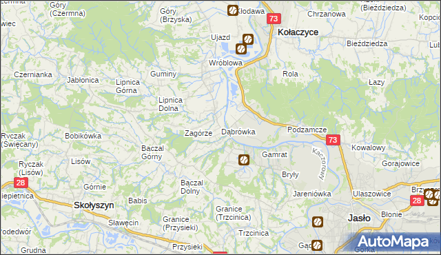 mapa Dąbrówka gmina Brzyska, Dąbrówka gmina Brzyska na mapie Targeo