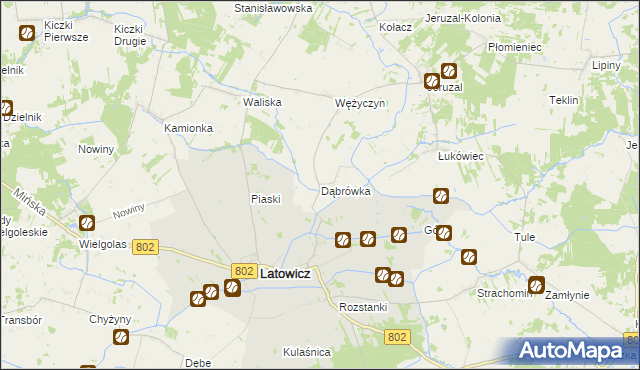 mapa Dąbrówka gmina Latowicz, Dąbrówka gmina Latowicz na mapie Targeo