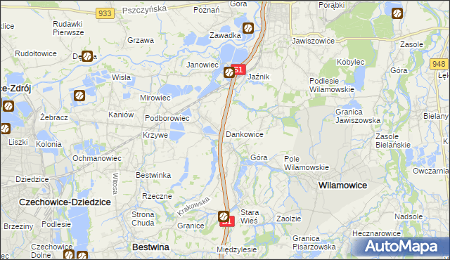 mapa Dankowice gmina Wilamowice, Dankowice gmina Wilamowice na mapie Targeo