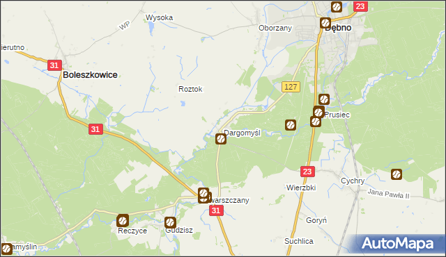 mapa Dargomyśl gmina Dębno, Dargomyśl gmina Dębno na mapie Targeo