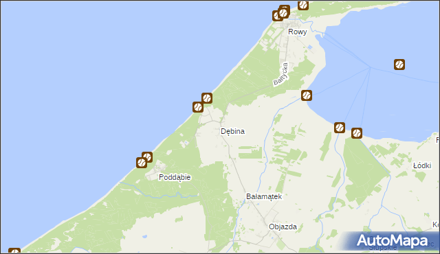 mapa Dębina gmina Ustka, Dębina gmina Ustka na mapie Targeo