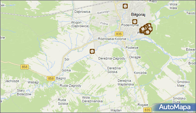 mapa Dereźnia-Zagrody, Dereźnia-Zagrody na mapie Targeo
