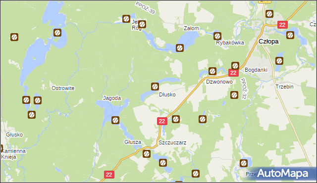 mapa Dłusko gmina Człopa, Dłusko gmina Człopa na mapie Targeo
