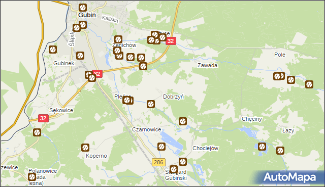 mapa Dobrzyń gmina Gubin, Dobrzyń gmina Gubin na mapie Targeo