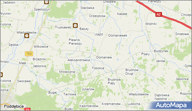 mapa Domaniew gmina Dalików, Domaniew gmina Dalików na mapie Targeo