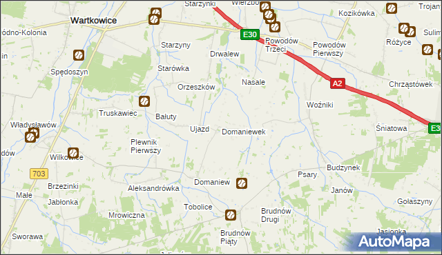 mapa Domaniewek gmina Dalików, Domaniewek gmina Dalików na mapie Targeo