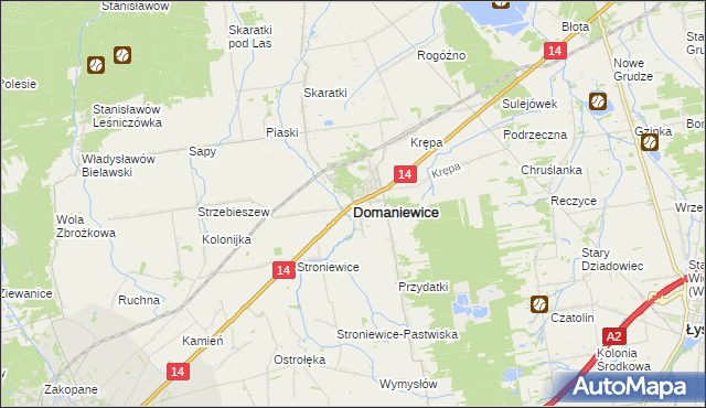 mapa Domaniewice powiat łowicki, Domaniewice powiat łowicki na mapie Targeo
