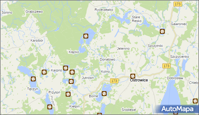 mapa Donatowo gmina Ostrowice, Donatowo gmina Ostrowice na mapie Targeo
