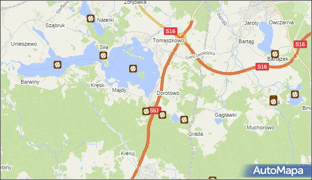 mapa Dorotowo gmina Stawiguda, Dorotowo gmina Stawiguda na mapie Targeo