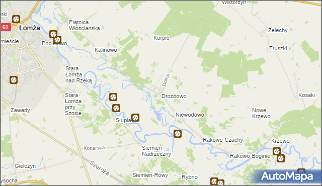 mapa Drozdowo gmina Piątnica, Drozdowo gmina Piątnica na mapie Targeo