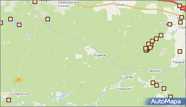 mapa Drzewce gmina Torzym, Drzewce gmina Torzym na mapie Targeo