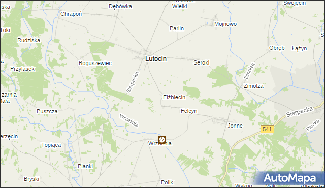 mapa Elżbiecin gmina Lutocin, Elżbiecin gmina Lutocin na mapie Targeo