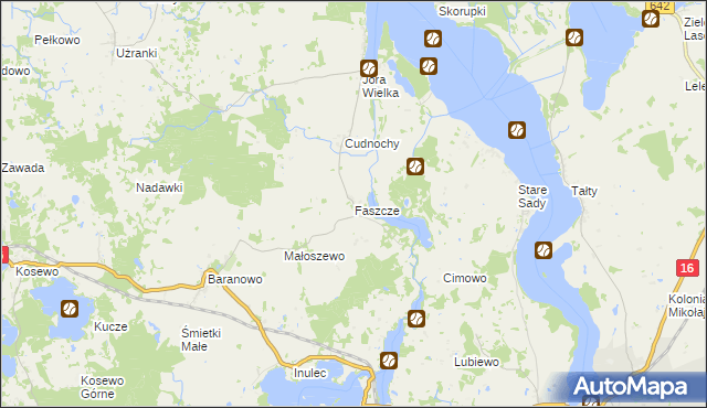 mapa Faszcze gmina Mikołajki, Faszcze gmina Mikołajki na mapie Targeo