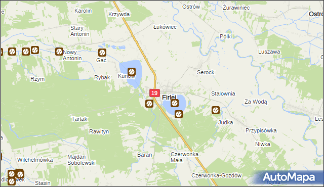 mapa Firlej powiat lubartowski, Firlej powiat lubartowski na mapie Targeo