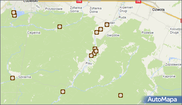 mapa Flisy Leśniczówka, Flisy Leśniczówka na mapie Targeo