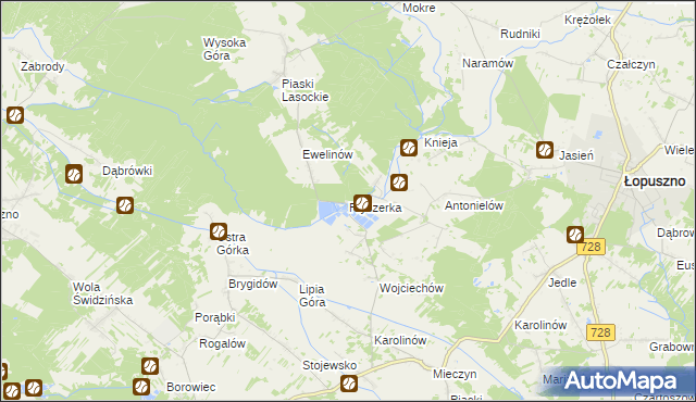 mapa Fryszerka gmina Łopuszno, Fryszerka gmina Łopuszno na mapie Targeo