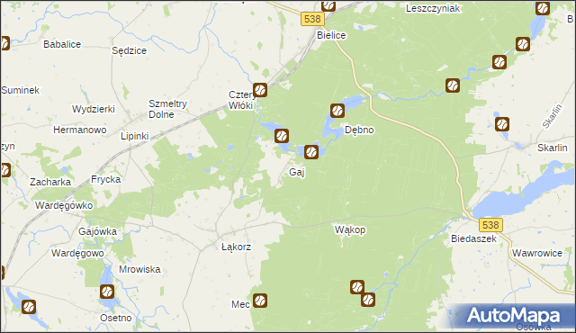 mapa Gaj gmina Biskupiec, Gaj gmina Biskupiec na mapie Targeo