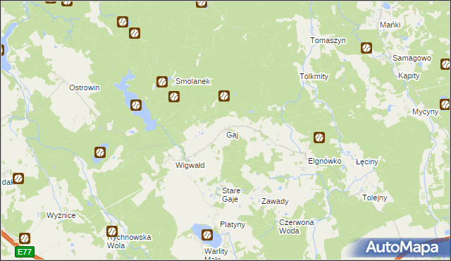mapa Gaj gmina Olsztynek, Gaj gmina Olsztynek na mapie Targeo