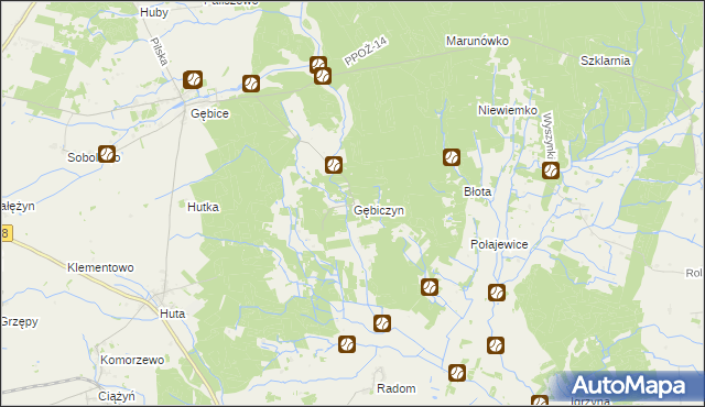 mapa Gębiczyn, Gębiczyn na mapie Targeo