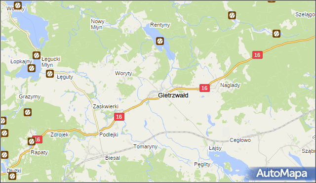 mapa Gietrzwałd, Gietrzwałd na mapie Targeo