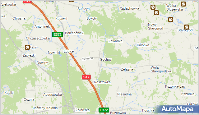 mapa Gocław gmina Pilawa, Gocław gmina Pilawa na mapie Targeo