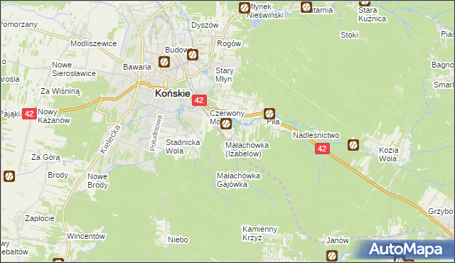 mapa Górny Młyn gmina Końskie, Górny Młyn gmina Końskie na mapie Targeo