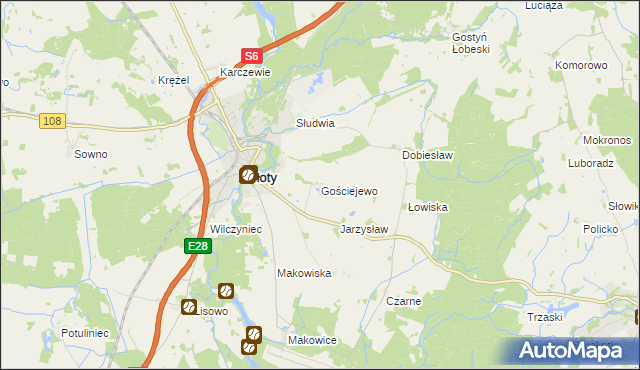 mapa Gościejewo gmina Płoty, Gościejewo gmina Płoty na mapie Targeo