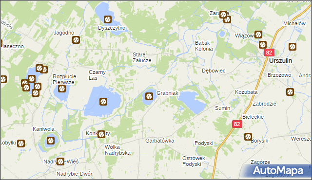 mapa Grabniak gmina Urszulin, Grabniak gmina Urszulin na mapie Targeo