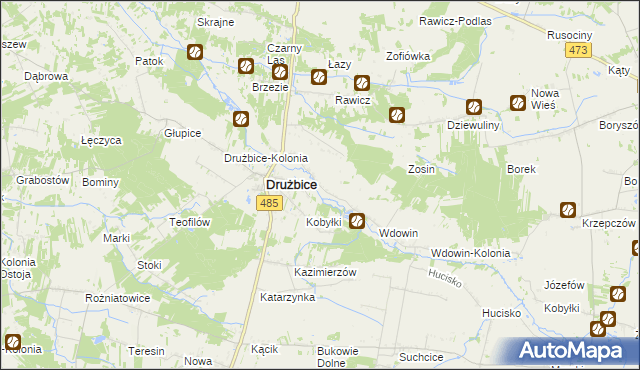 mapa Gręboszów gmina Drużbice, Gręboszów gmina Drużbice na mapie Targeo