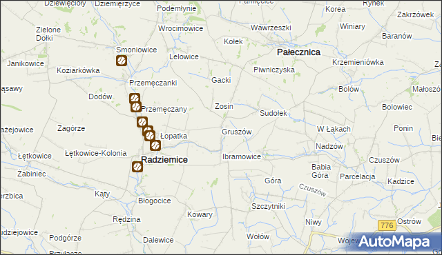mapa Gruszów gmina Pałecznica, Gruszów gmina Pałecznica na mapie Targeo