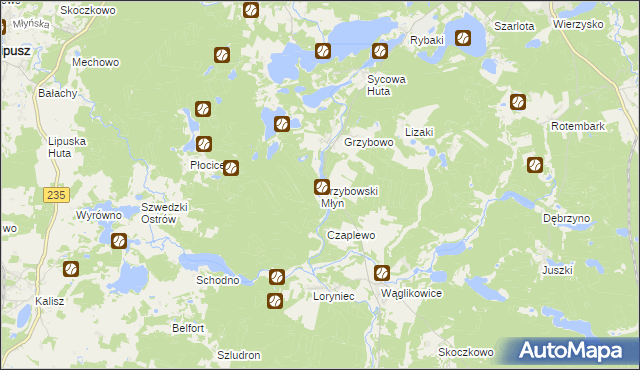 mapa Grzybowski Młyn, Grzybowski Młyn na mapie Targeo