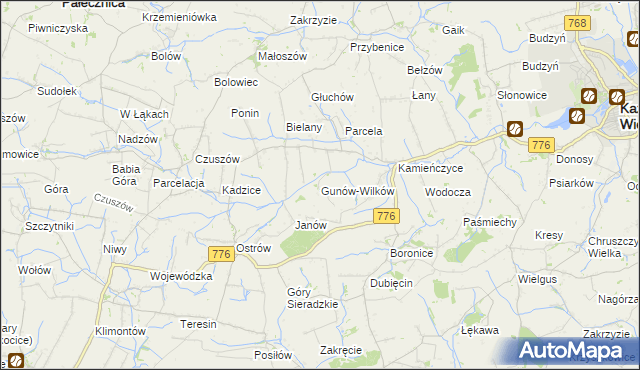 mapa Gunów-Wilków, Gunów-Wilków na mapie Targeo