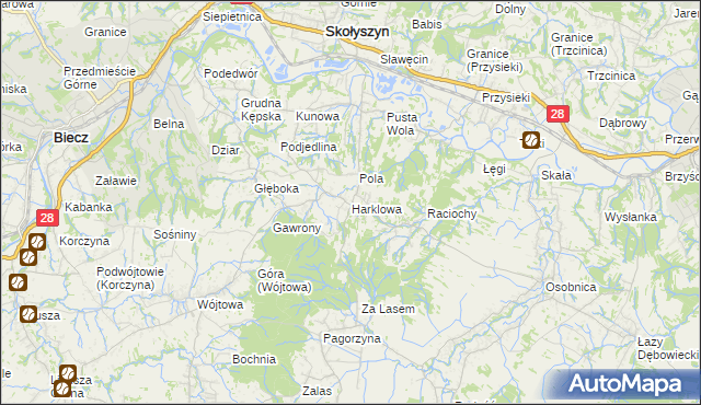 mapa Harklowa gmina Skołyszyn, Harklowa gmina Skołyszyn na mapie Targeo