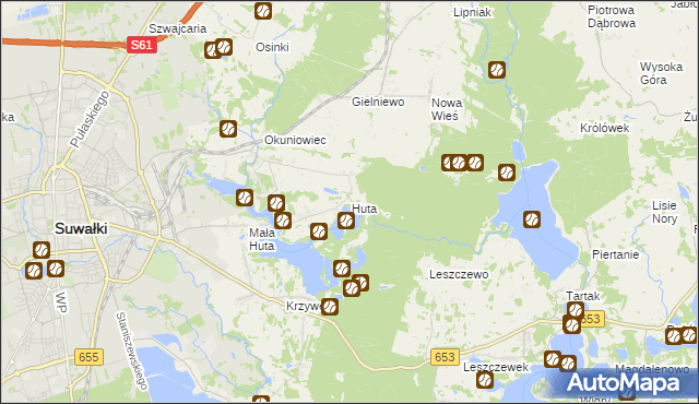 mapa Huta gmina Suwałki, Huta gmina Suwałki na mapie Targeo