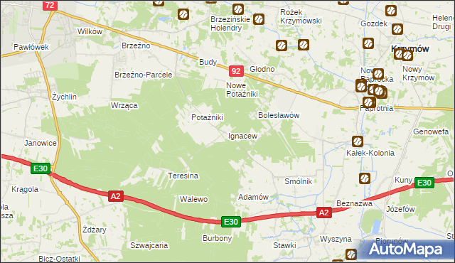 mapa Ignacew gmina Krzymów, Ignacew gmina Krzymów na mapie Targeo
