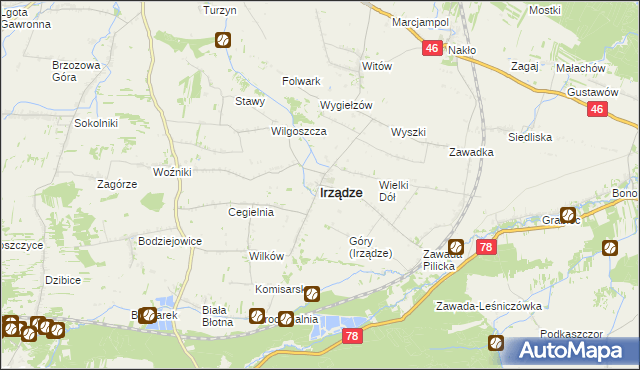 mapa Irządze powiat zawierciański, Irządze powiat zawierciański na mapie Targeo