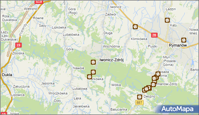 mapa Iwonicz-Zdrój, Iwonicz-Zdrój na mapie Targeo