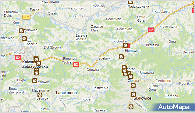 mapa Izdebnik gmina Lanckorona, Izdebnik gmina Lanckorona na mapie Targeo