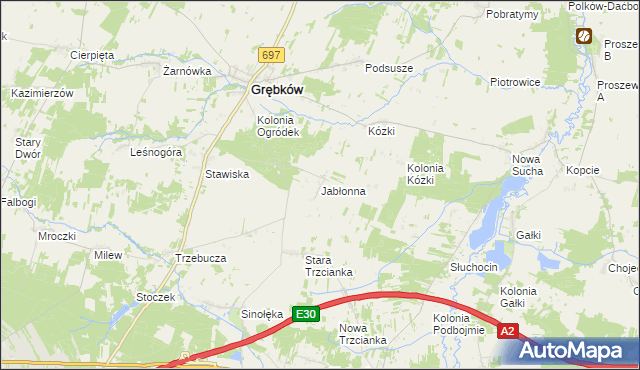 mapa Jabłonna gmina Grębków, Jabłonna gmina Grębków na mapie Targeo