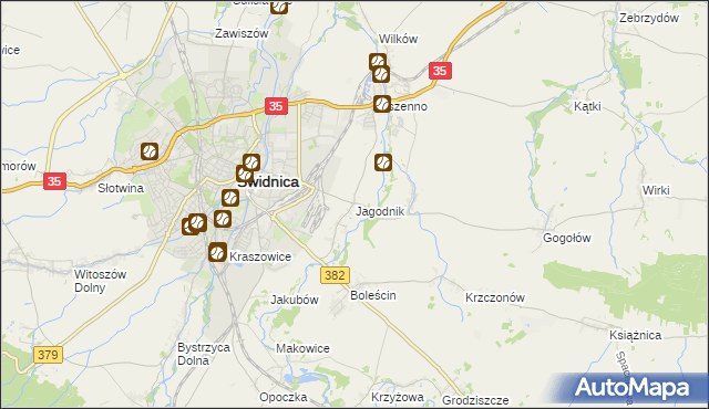mapa Jagodnik gmina Świdnica, Jagodnik gmina Świdnica na mapie Targeo