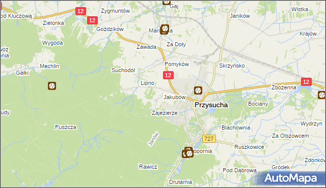mapa Jakubów gmina Przysucha, Jakubów gmina Przysucha na mapie Targeo