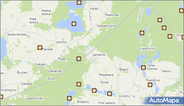 mapa Jamielnik gmina Nowe Miasto Lubawskie, Jamielnik gmina Nowe Miasto Lubawskie na mapie Targeo