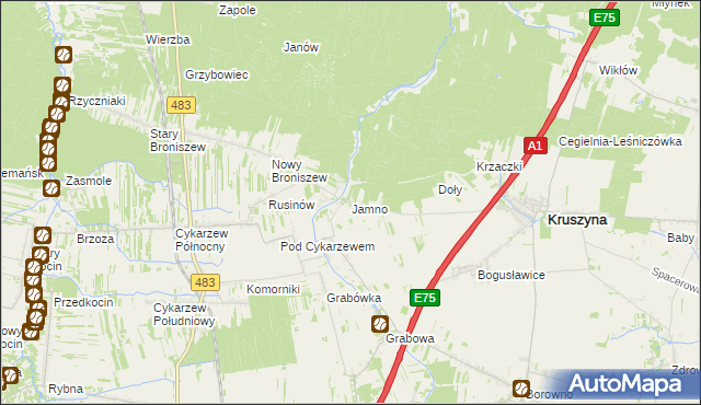 mapa Jamno gmina Mykanów, Jamno gmina Mykanów na mapie Targeo
