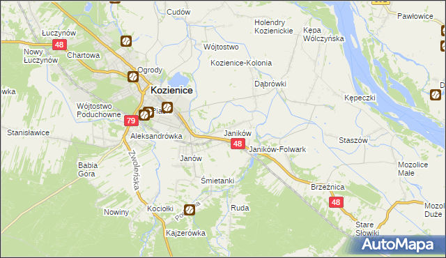 mapa Janików gmina Kozienice, Janików gmina Kozienice na mapie Targeo