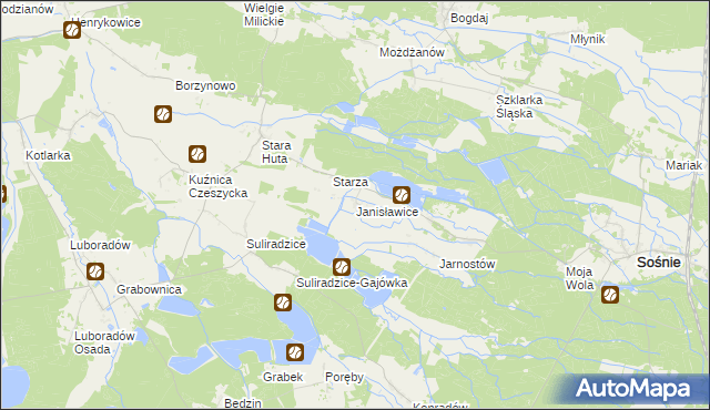 mapa Janisławice gmina Sośnie, Janisławice gmina Sośnie na mapie Targeo