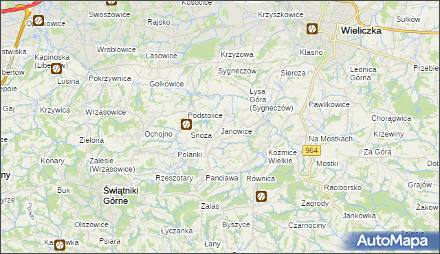 mapa Janowice gmina Wieliczka, Janowice gmina Wieliczka na mapie Targeo