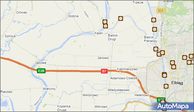 mapa Janowo gmina Elbląg, Janowo gmina Elbląg na mapie Targeo