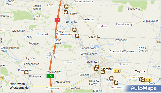 mapa Januszowice gmina Słomniki, Januszowice gmina Słomniki na mapie Targeo