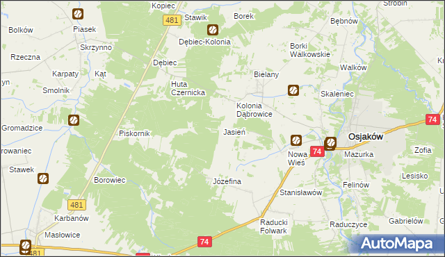 mapa Jasień gmina Osjaków, Jasień gmina Osjaków na mapie Targeo