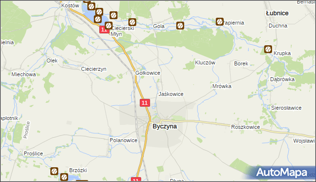 mapa Jaśkowice gmina Byczyna, Jaśkowice gmina Byczyna na mapie Targeo